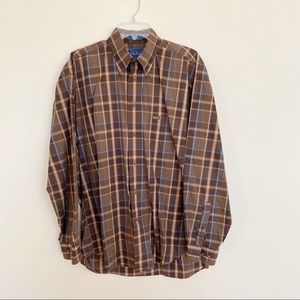 Faconnable Mens Cotton Plaid Button Down Shirt Size Large